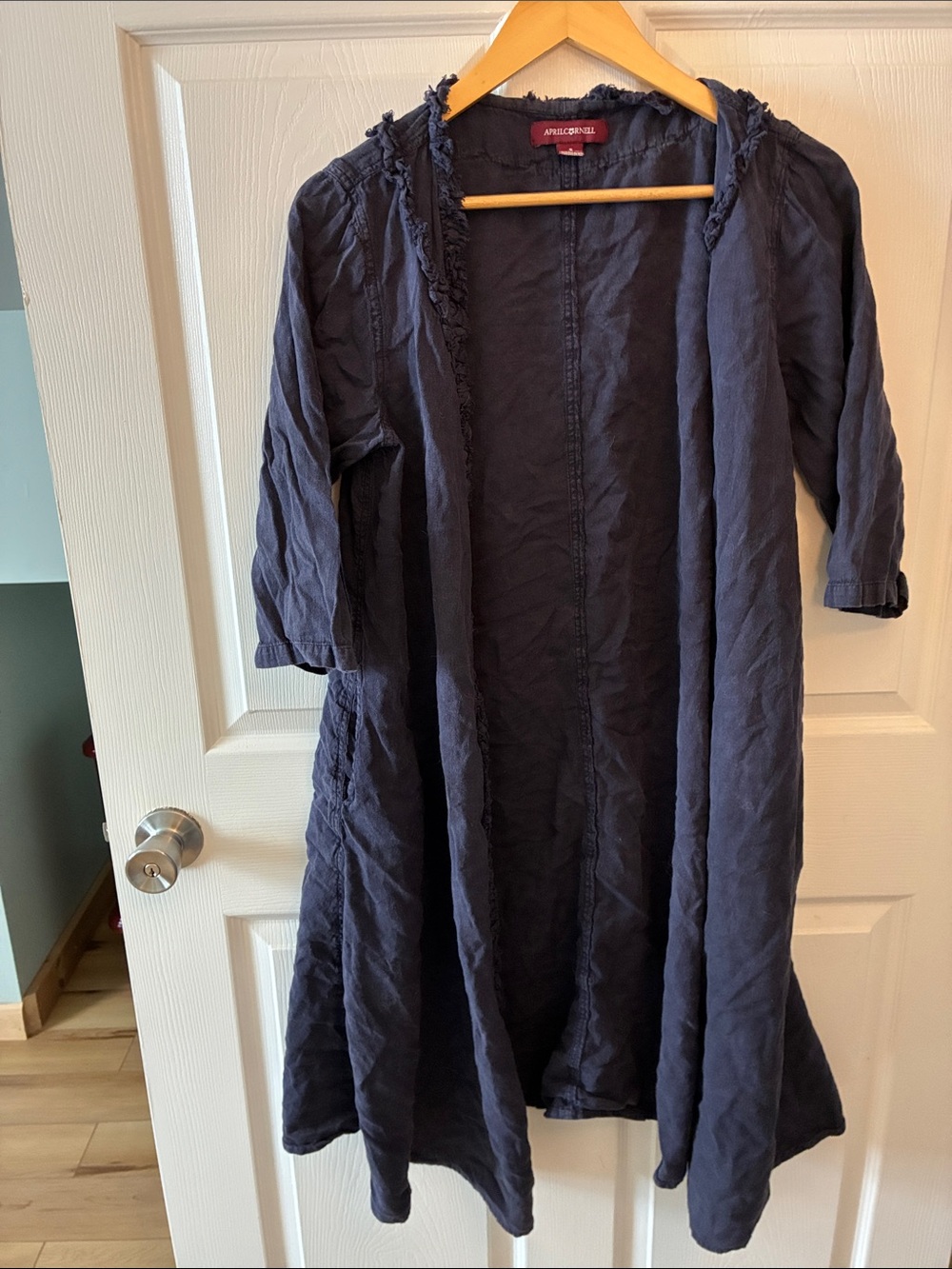 April Cornell Duster Cover-up: Linen-Blend Navy Open-Front Casual